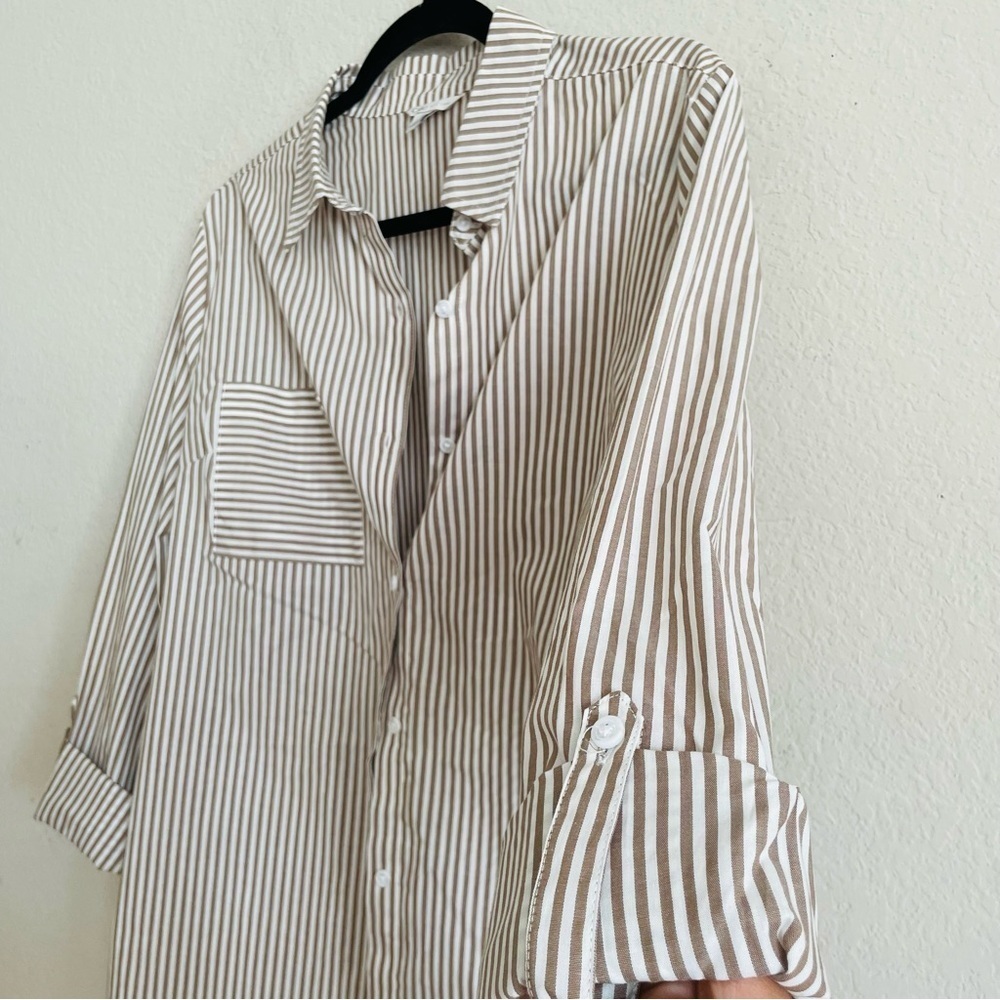 Cato woman’s Classic Striped button down size L tunic contemporary casual button - Picture 2 of 7